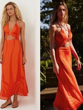 NWT ViX Paula Hermanny Aurea Long Dress in Cherie Orange L